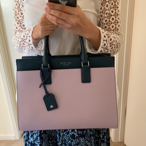 KATE SPADE LARGE SATCHEL LAVENDER NAVY CAMERON - Picture 7 of 8
